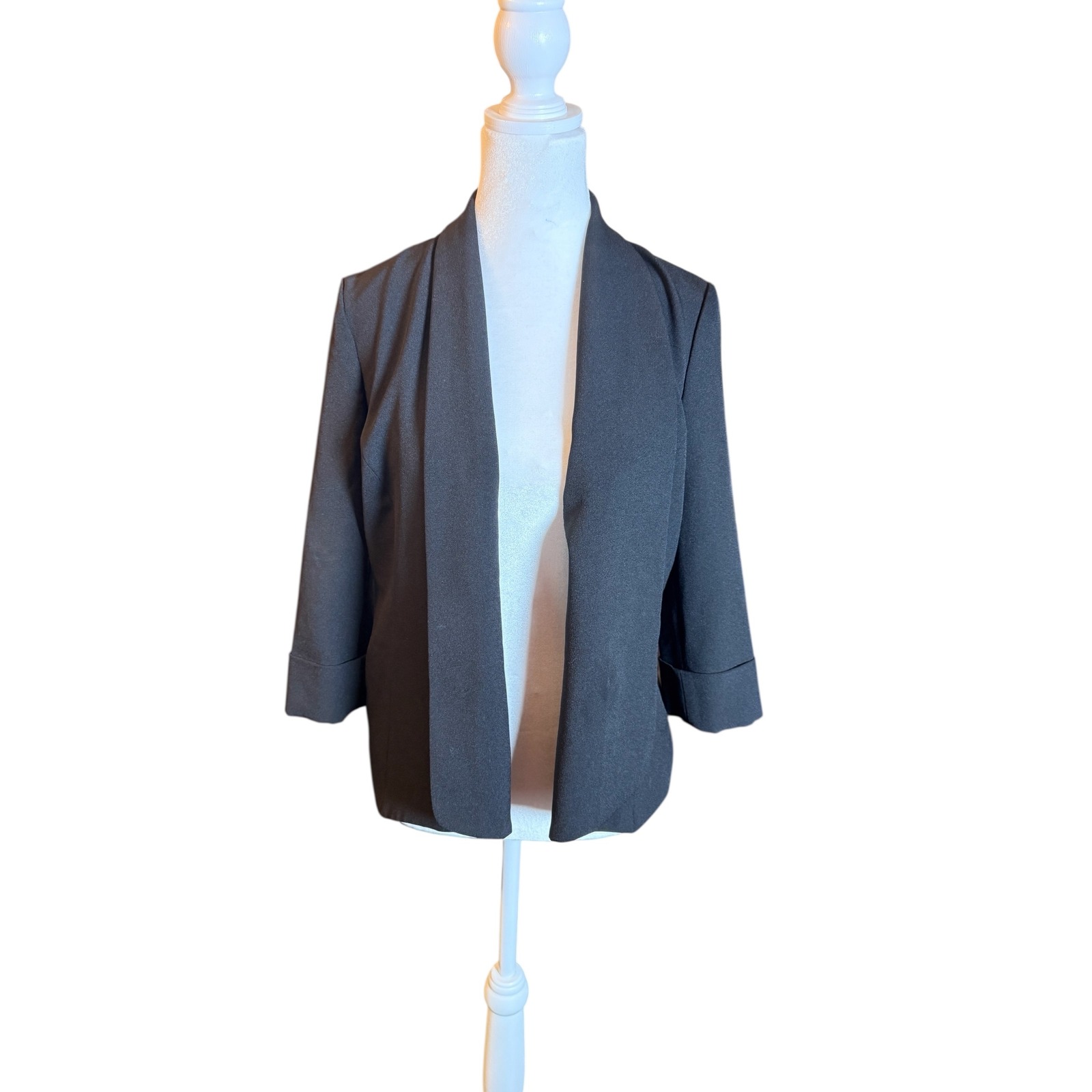 Jones Studio Black Blazer Open Front 3/4 Sleeve Career Jacket Petite Size 4